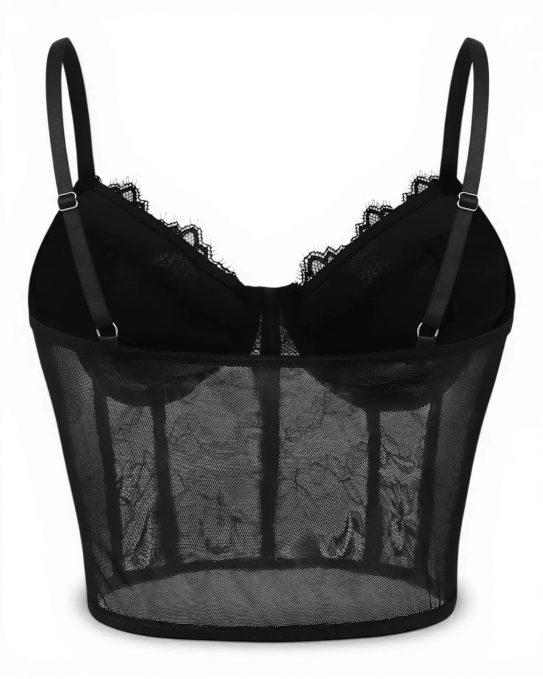 Black Sheer Mesh Corset Top - Voldina