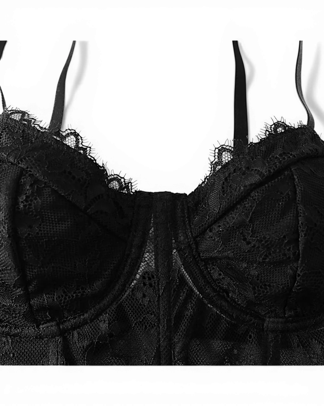 Black Sheer Mesh Corset Top - Voldina