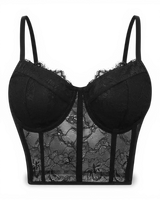 Black Sheer Mesh Corset Top - Voldina