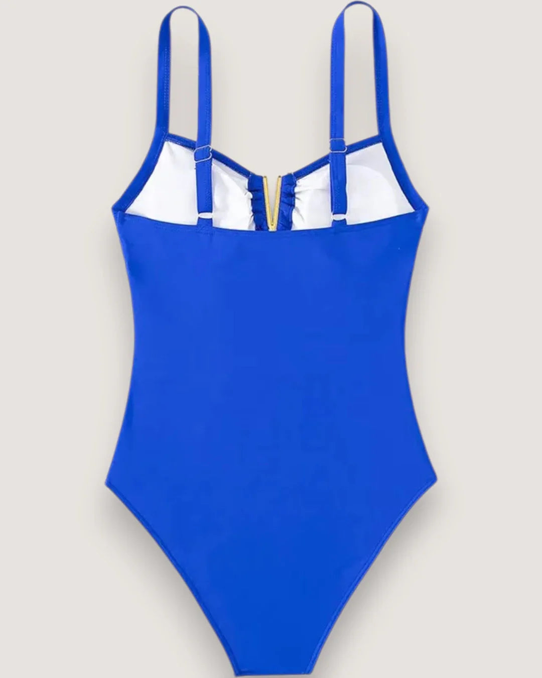 Pleated V-Neck High-Cut Swimsuit - Voldina