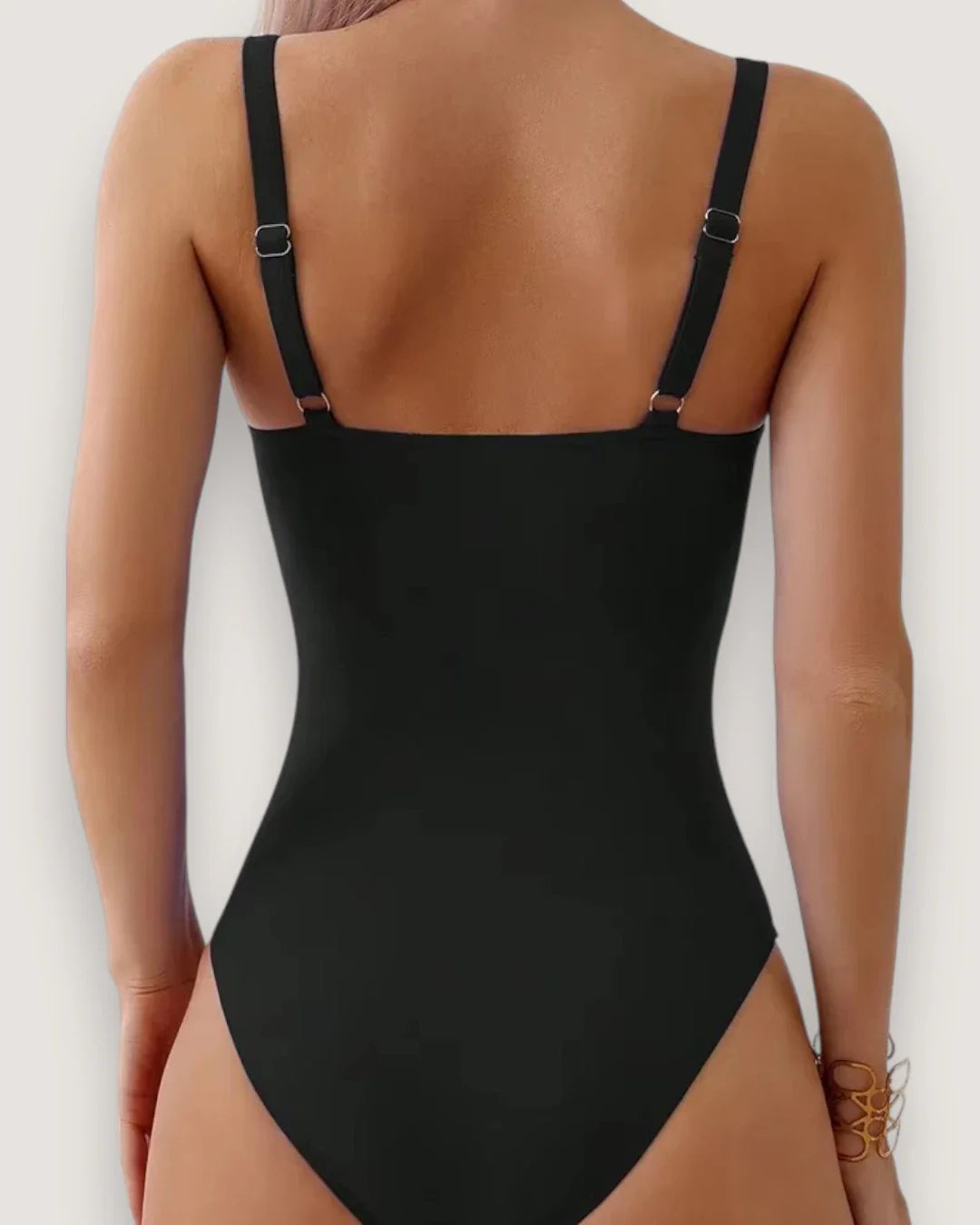 Pleated V-Neck High-Cut Swimsuit - Voldina