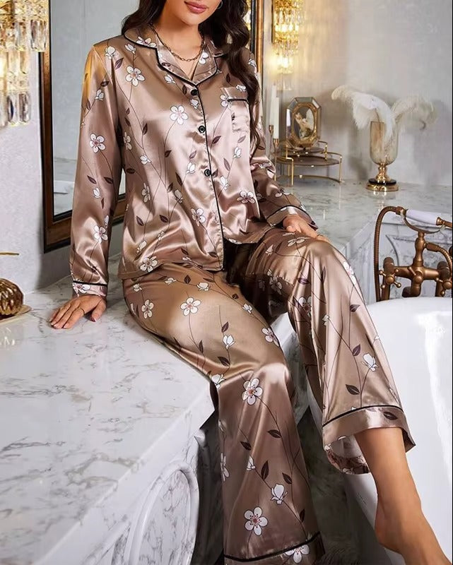 Floral Silk-Touch Satin Pyjama Set - Voldina
