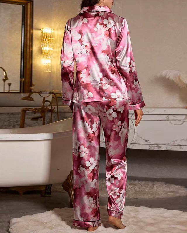 Floral Silk-Touch Satin Pyjama Set - Voldina