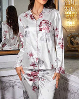 Floral Silk-Touch Satin Pyjama Set - Voldina