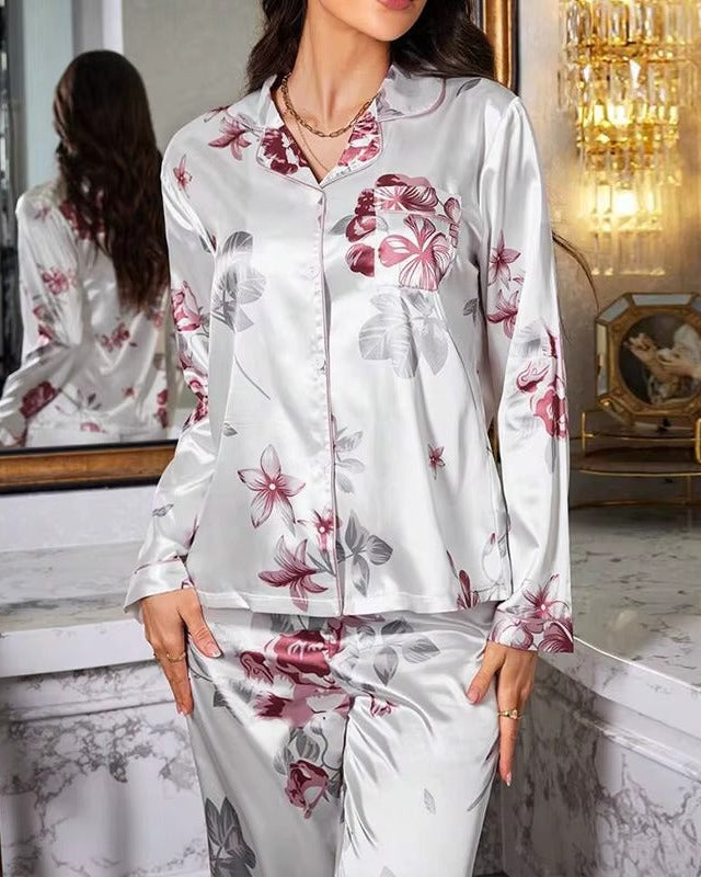 Floral Silk-Touch Satin Pyjama Set - Voldina