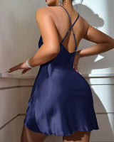 Backless Halter Mini Nightdress - Voldina