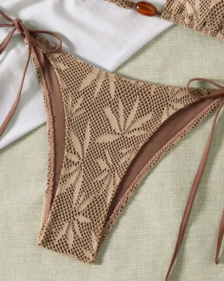 Beaded Textured String Bikini Set - Voldina