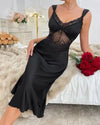 Black Satin Lace Nightdress - Voldina