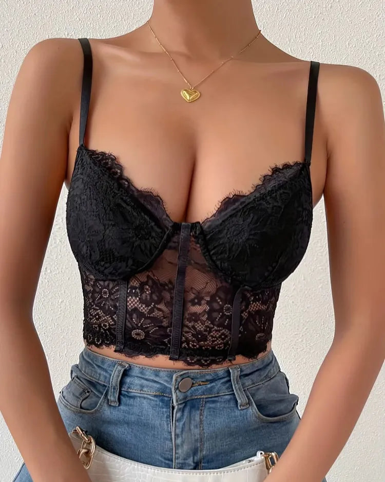 Black Sheer Lace Bustier - Voldina
