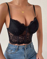 Black Sheer Lace Bustier - Voldina