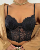 Black Sheer Lace Bustier - Voldina