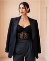 Black Sheer Mesh Corset Top - Voldina