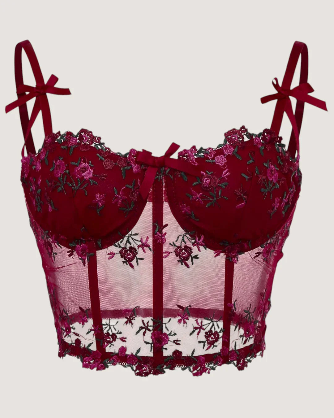 Embroidered Mesh Corset Top - Voldina