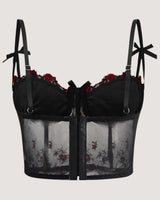 Embroidered Mesh Corset Top - Voldina