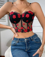 Floral Embroidered Bustier Top - Voldina