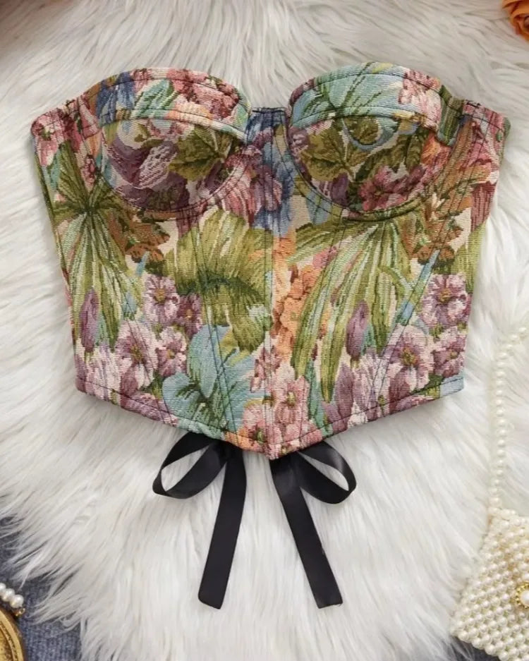 Floral Jacquard Corset - Voldina