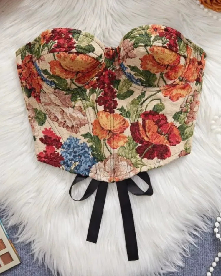 Floral Jacquard Corset - Voldina