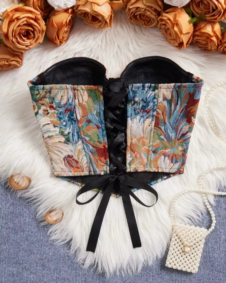 Floral Jacquard Corset - Voldina