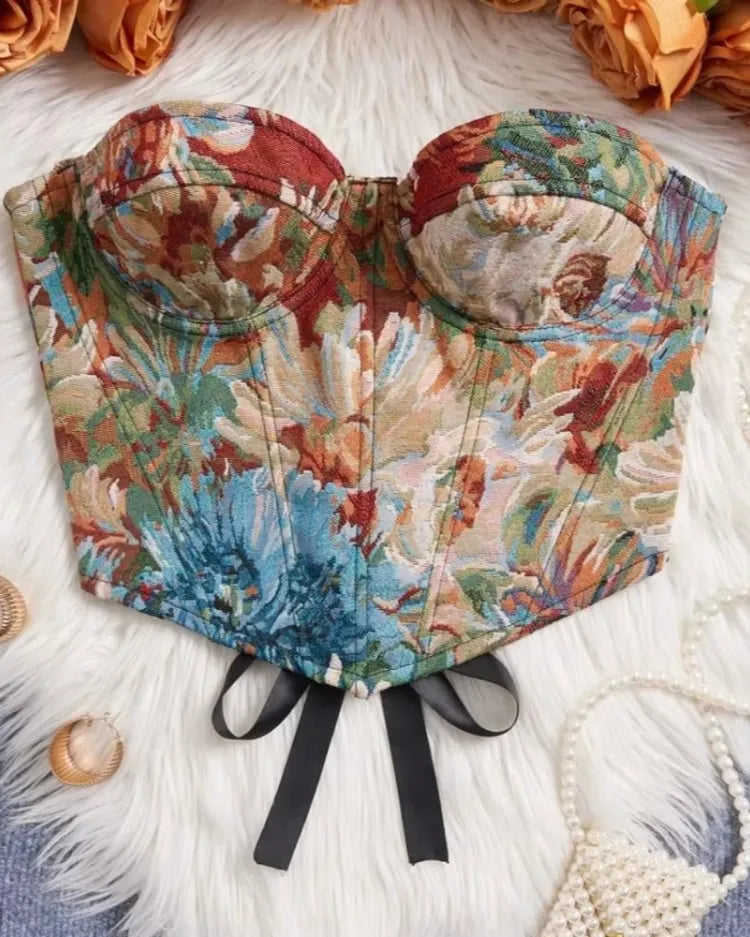 Floral Jacquard Corset - Voldina