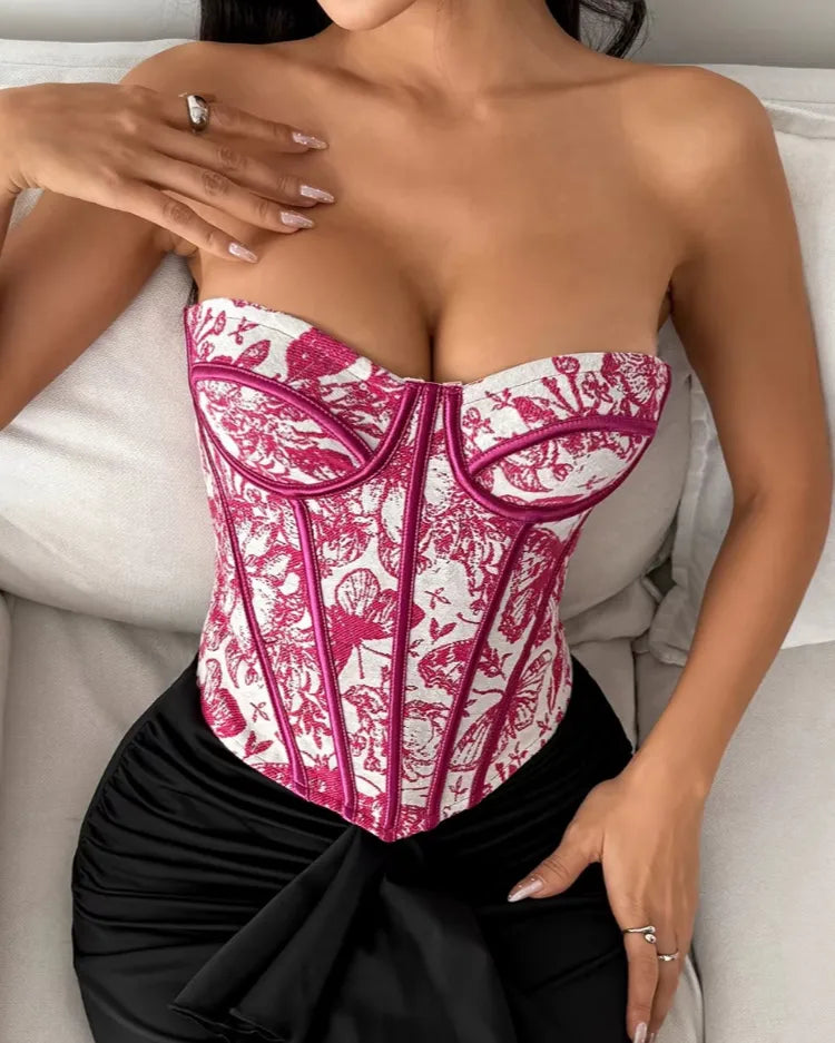 Floral Jacquard Corset Top - Voldina