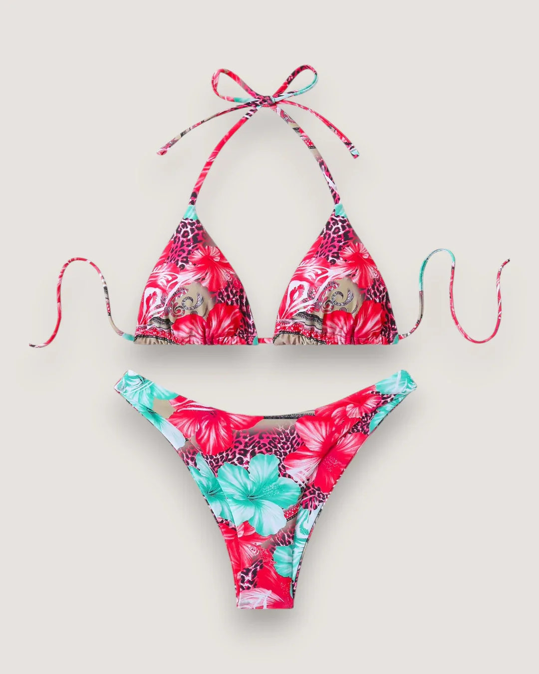 Floral Lace-Up Bikini Set - Voldina