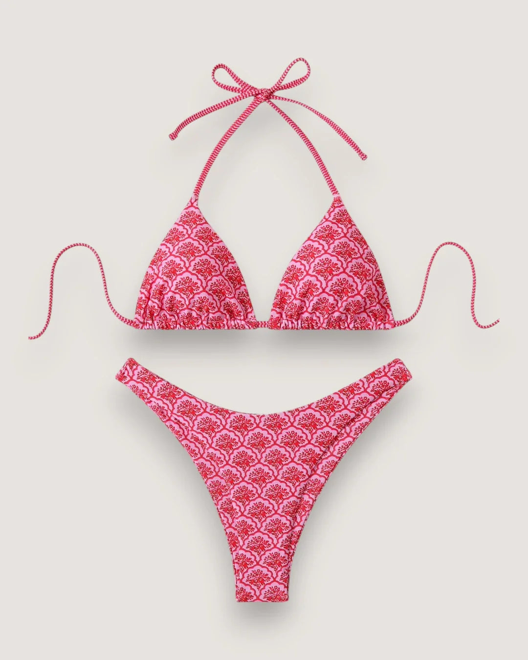 Floral Lace-Up Bikini Set - Voldina