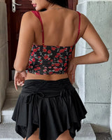 Floral Lace-Up Bustier Top - Voldina