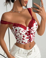 Floral Lace-Up Bustier Top - Voldina