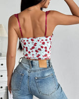Floral Lace-Up Bustier Top - Voldina