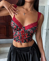 Floral Lace-Up Bustier Top - Voldina