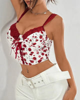 Floral Lace-Up Bustier Top - Voldina