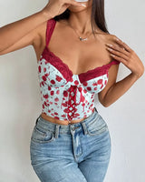 Floral Lace-Up Bustier Top - Voldina