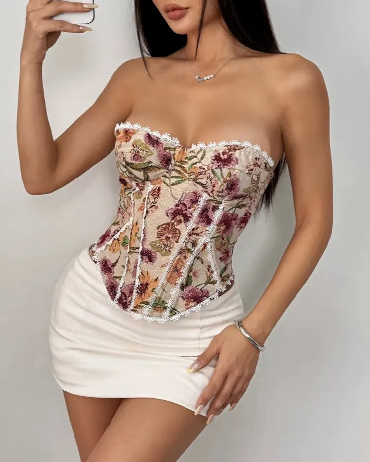 Floral Off-Shoulder Bustier - Voldina