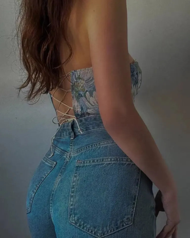 Floral Strapless Bustier Top - Voldina