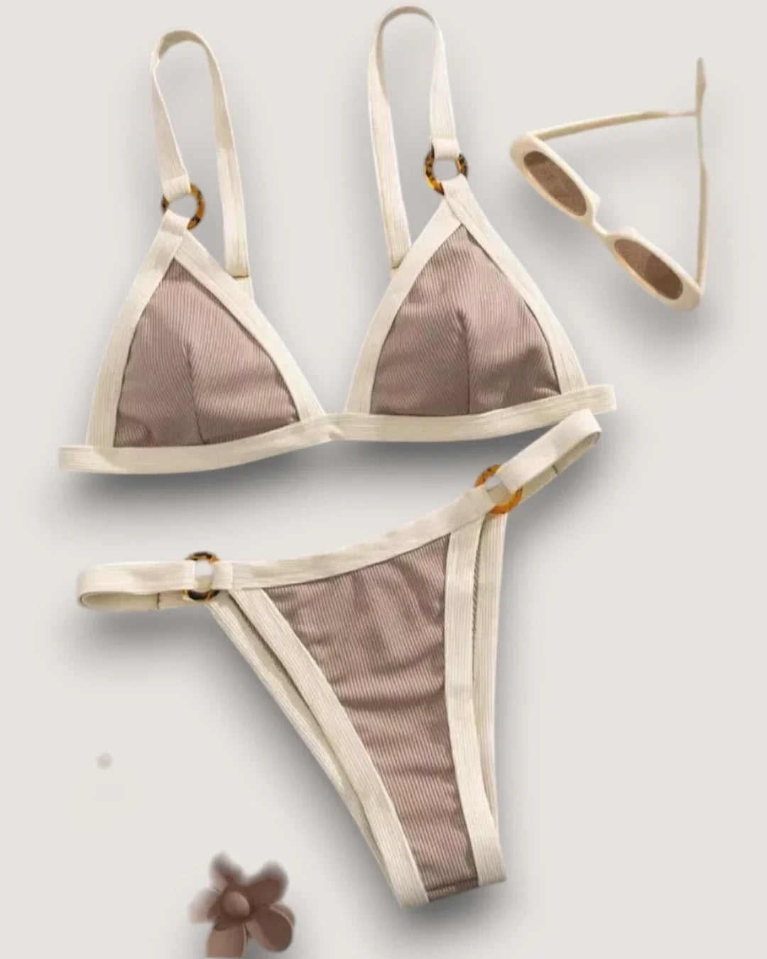 High-Cut Ribbed Ring Bikini Set - Voldina