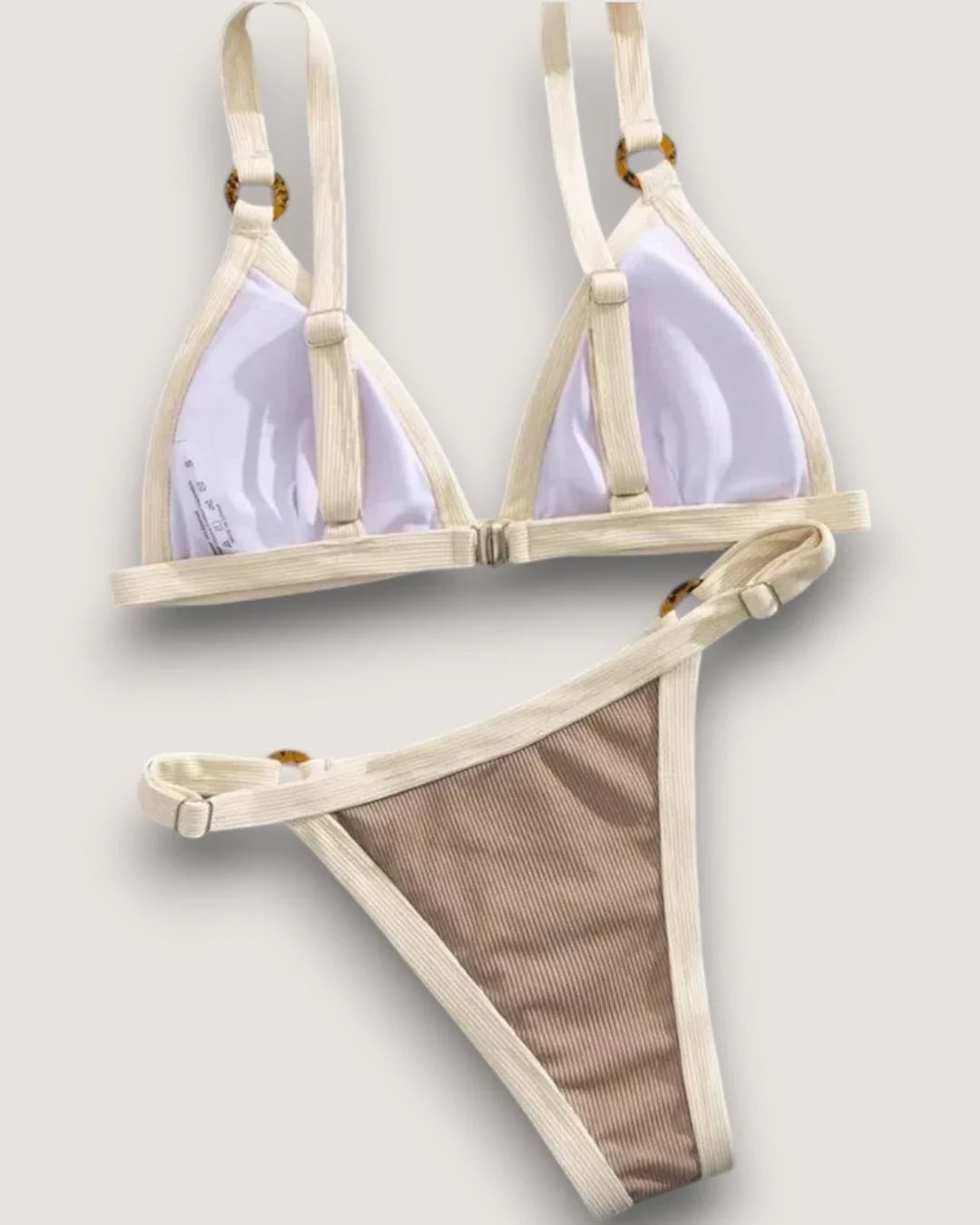 High-Cut Ribbed Ring Bikini Set - Voldina