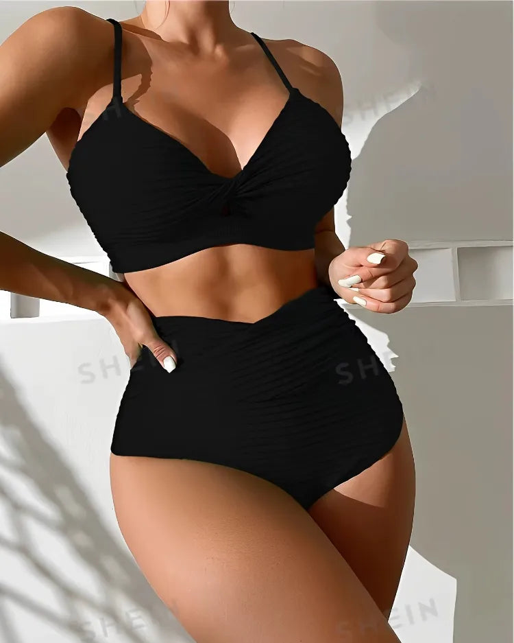 High-Waist Strappy Bikini Set - Voldina