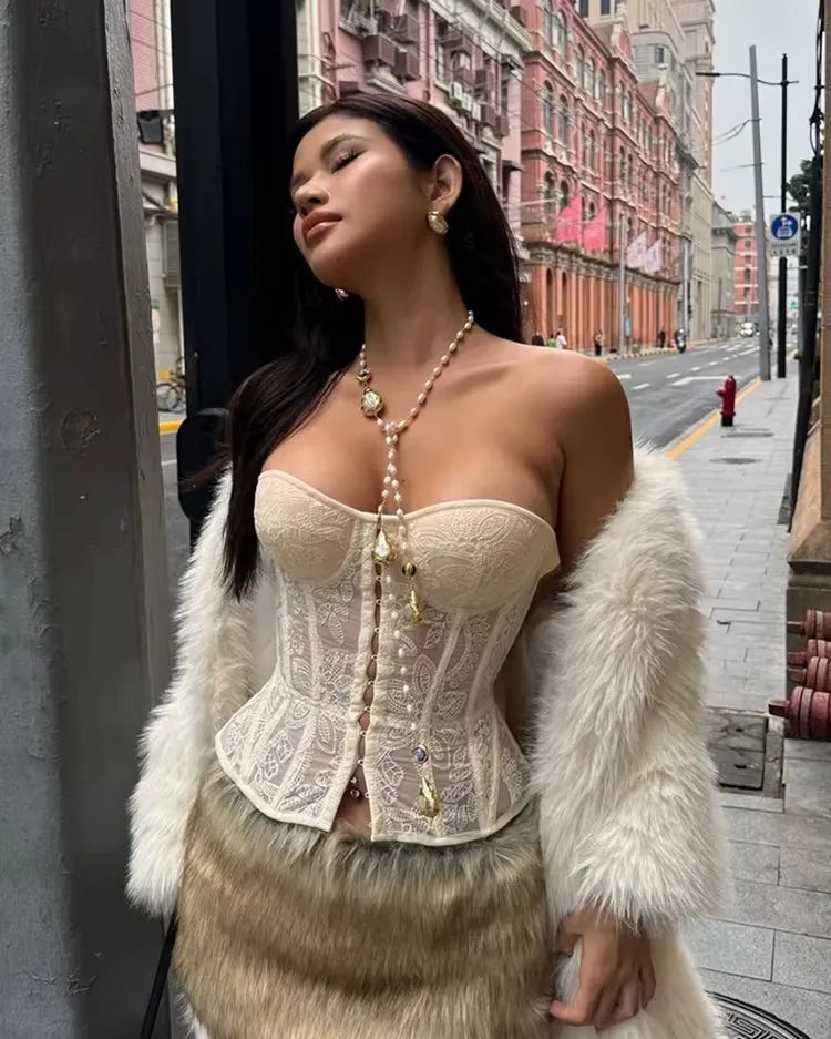 Ivory Sheer Corset Top - Voldina