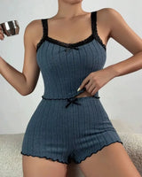 Lace-Trim Ribbed Pyjama Set - Voldina