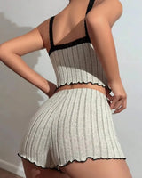 Lace-Trim Ribbed Pyjama Set - Voldina