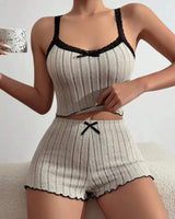 Lace-Trim Ribbed Pyjama Set - Voldina