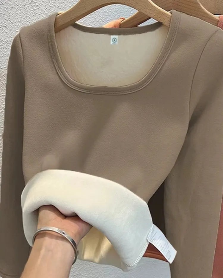 Plush Fleece Square Neck Top - Voldina