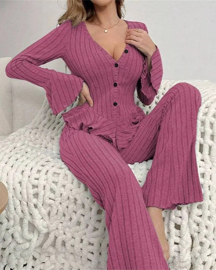 Ribbed Knit Pyjama Set - Voldina