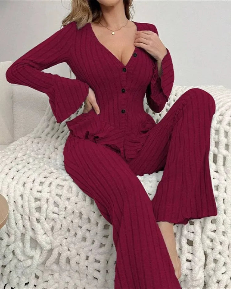 Ribbed Knit Pyjama Set - Voldina