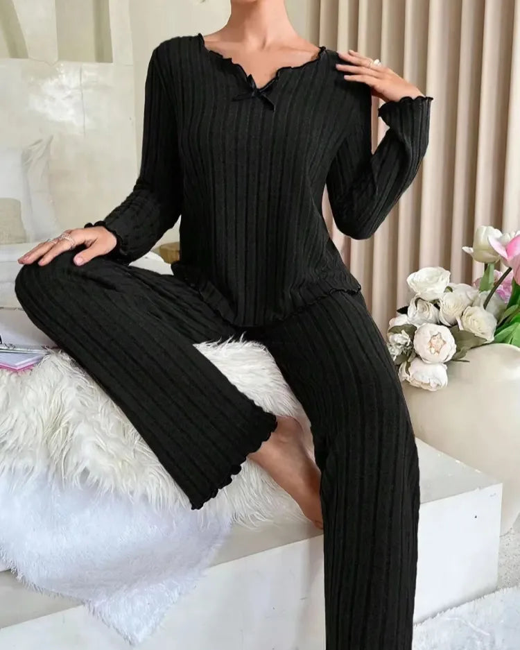 Ribbed Long-Sleeved Pyjama Set - Voldina