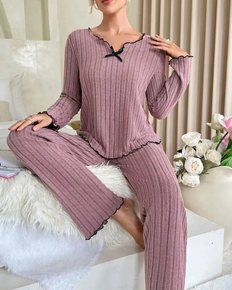 Ribbed Long-Sleeved Pyjama Set - Voldina