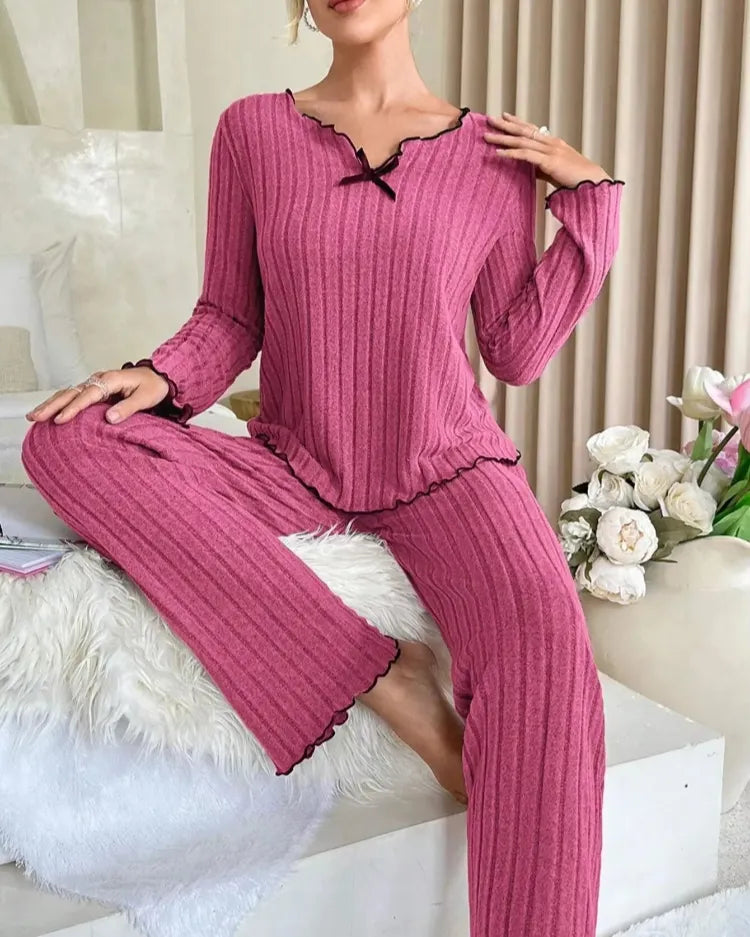 Ribbed Long-Sleeved Pyjama Set - Voldina