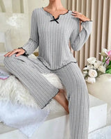Ribbed Long-Sleeved Pyjama Set - Voldina