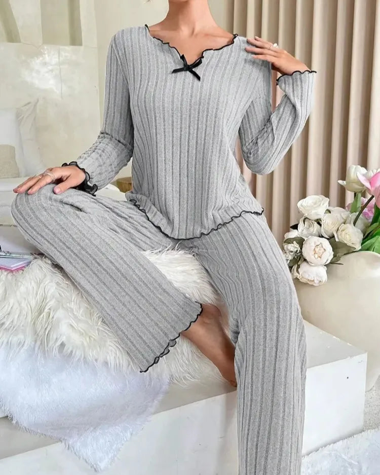 Ribbed Long-Sleeved Pyjama Set - Voldina