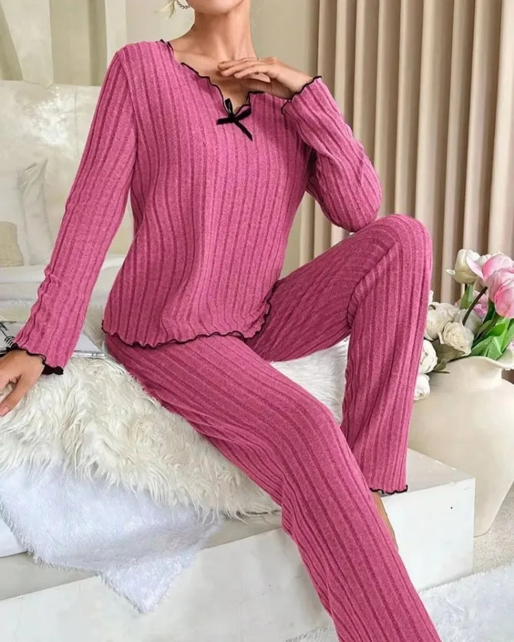 Ribbed Long-Sleeved Pyjama Set - Voldina